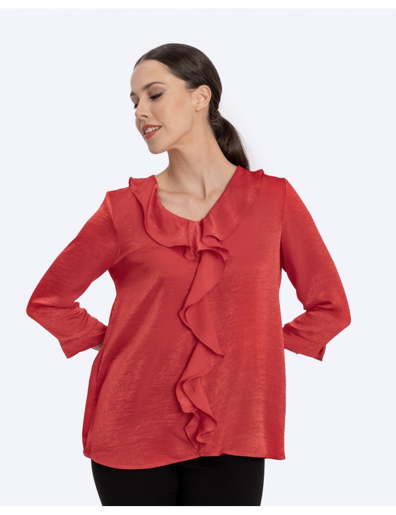 BLUSA RASO CHORRERAS Color Rojo Tallas 42